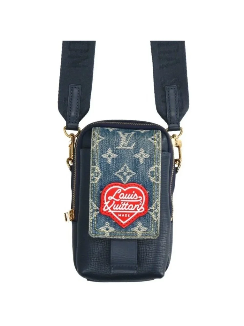 Louis Vuitton Double Phone Pouch Monogram Denim Leather Shoulder
